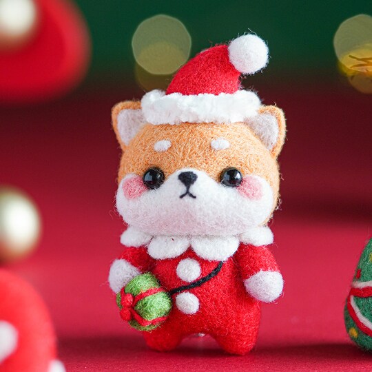 Wizardi; Puppy in Christmas Costume Needle Felting Kit. Wizardi DIY Wool Craft Kit F07N8-W151; Category:Felting; Image:1